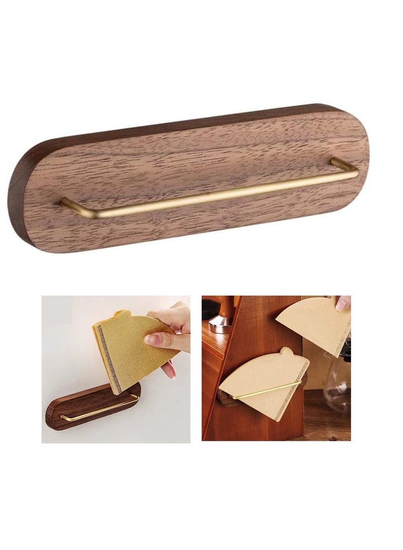 Joybos Walnut Base Coffee Filter Holder |  Filter Paper Storage Rack  No-Drill Wall-Mounted Pour-Over Coffee Filter Holder | Compatible with V60, Fan & Flat-Bottom Filters | Kitchen Countertop Organizer Stand - Image 1